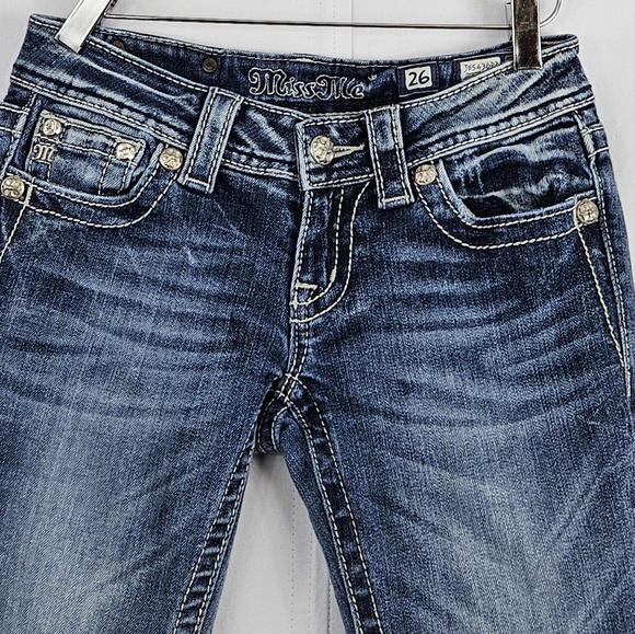 Miss Me angel wing rhinestone bling sewn folded capri jeans JE5436P3 size 26 - Picture 3 of 13